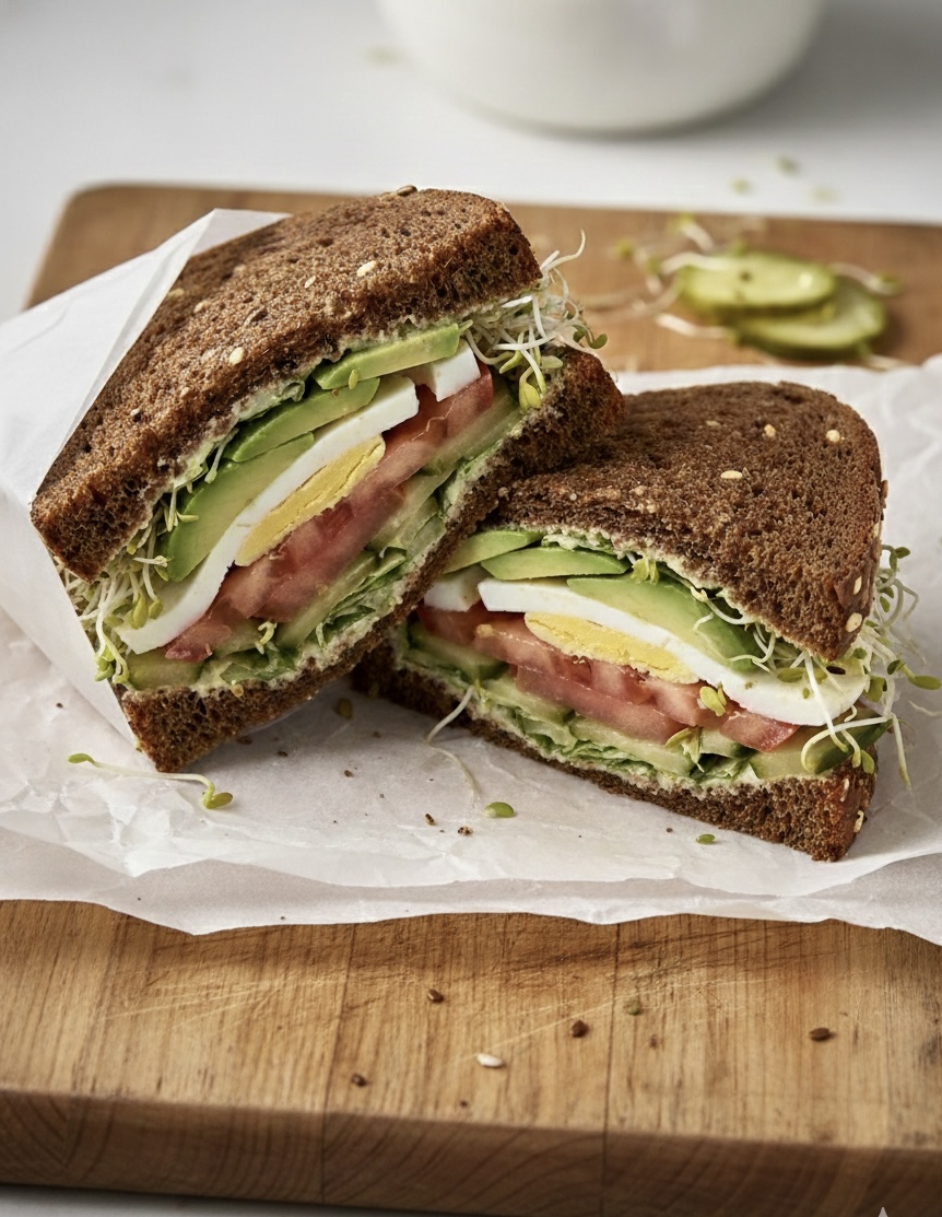 Avocado egg sprout sandwich