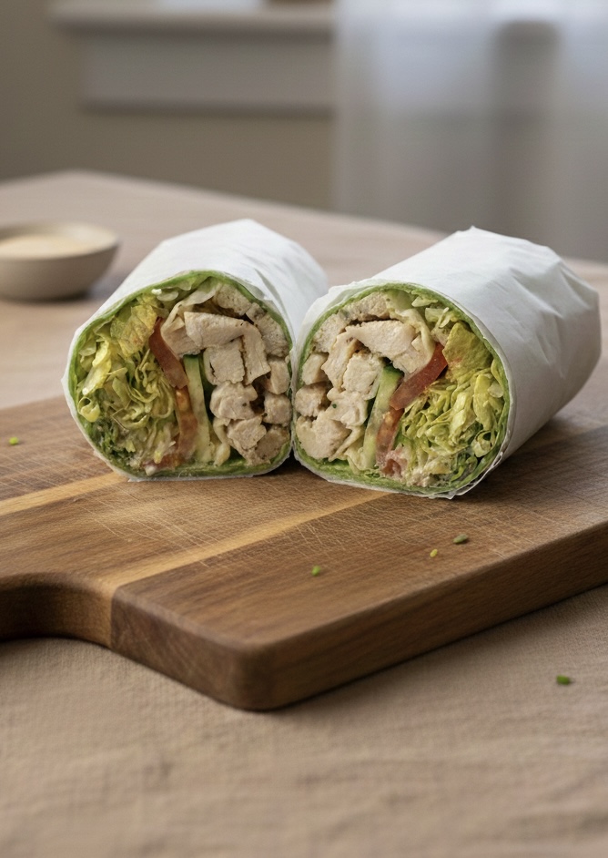 Chicken wrap cut in half